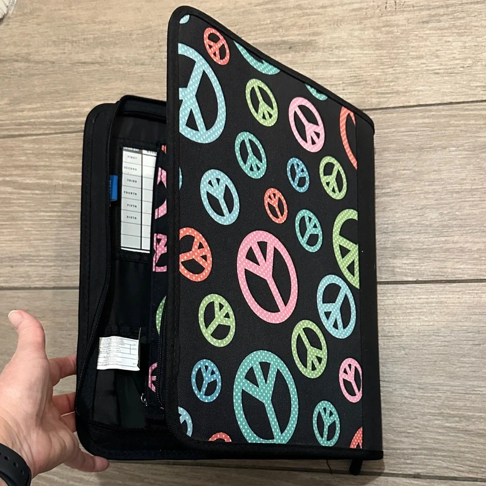 Pottery Barn Teen Black Binder with Colorful Peace Signs